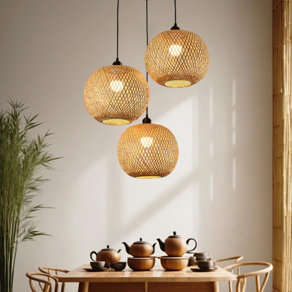 Wicker Pendant Shade - Luminária Pendente de Bambu Estilo Japonês,