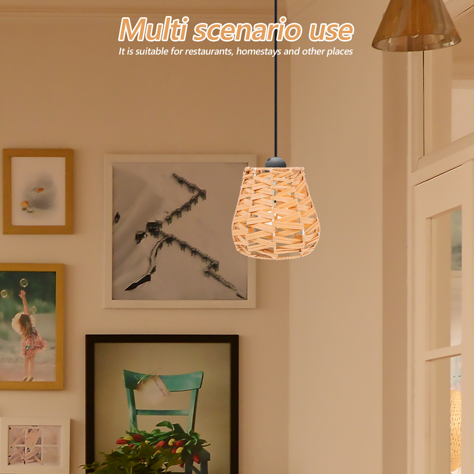 Wicker Pendant Shade - Luminária Pendente de Rattan Trançado, Abajur