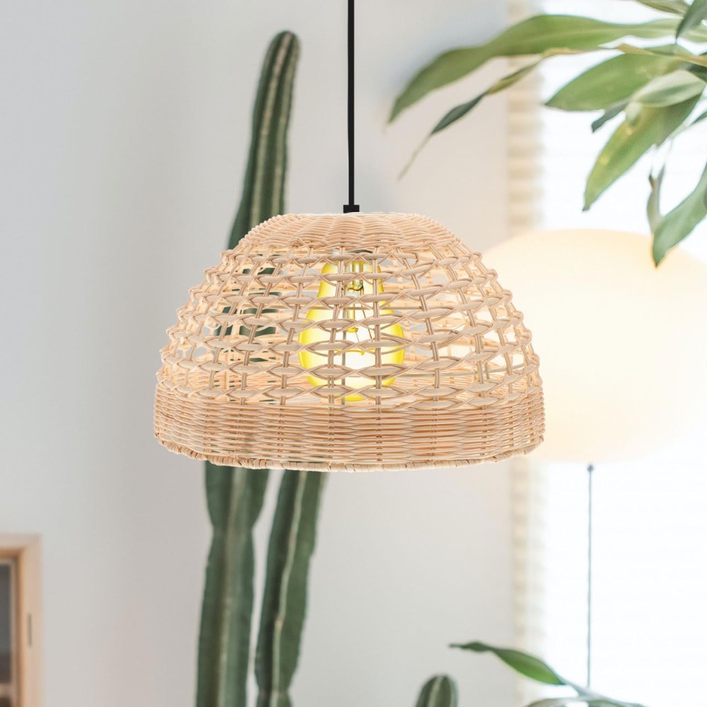 Rattan luminária tecido gaiola - Wicker Pendant Shade avaliação e preço