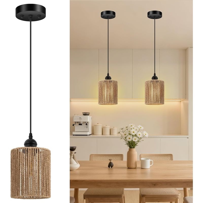 T19C Pacote com 2 abajures de  - Wicker Pendant Shade avaliação e preço